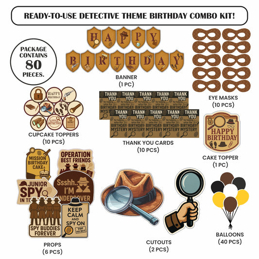 🎉 Complete Detective Theme Decoration Kit (80 Pcs)