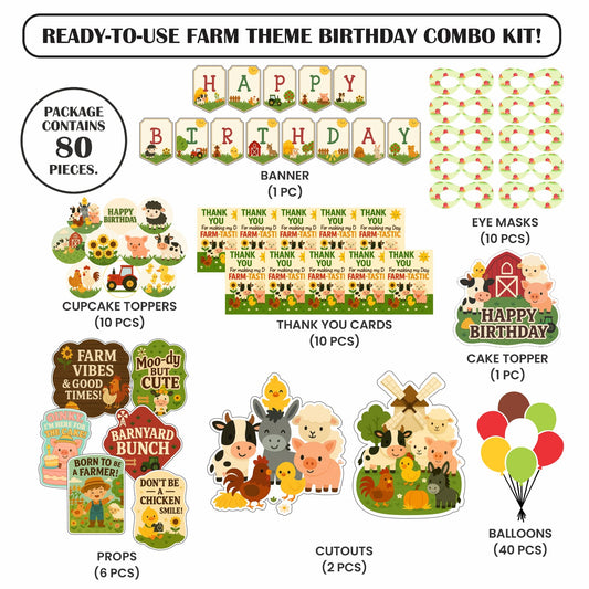 🎉 Complete Farm Theme Decoration Kit (80 Pcs)