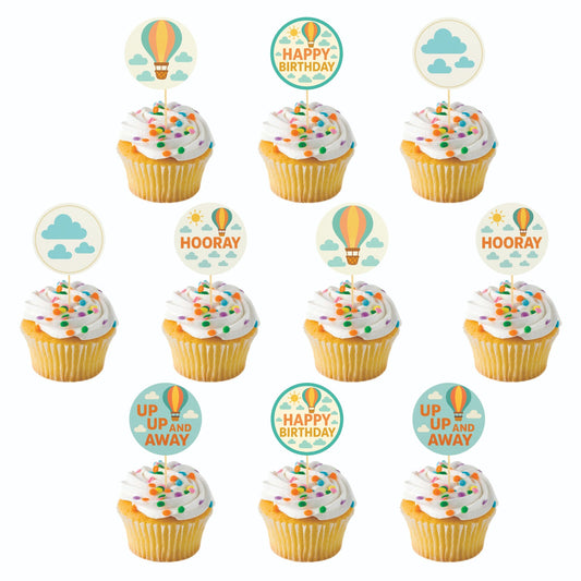 Hot Air Balloon theme Cupcake Toppers – Pack of 10