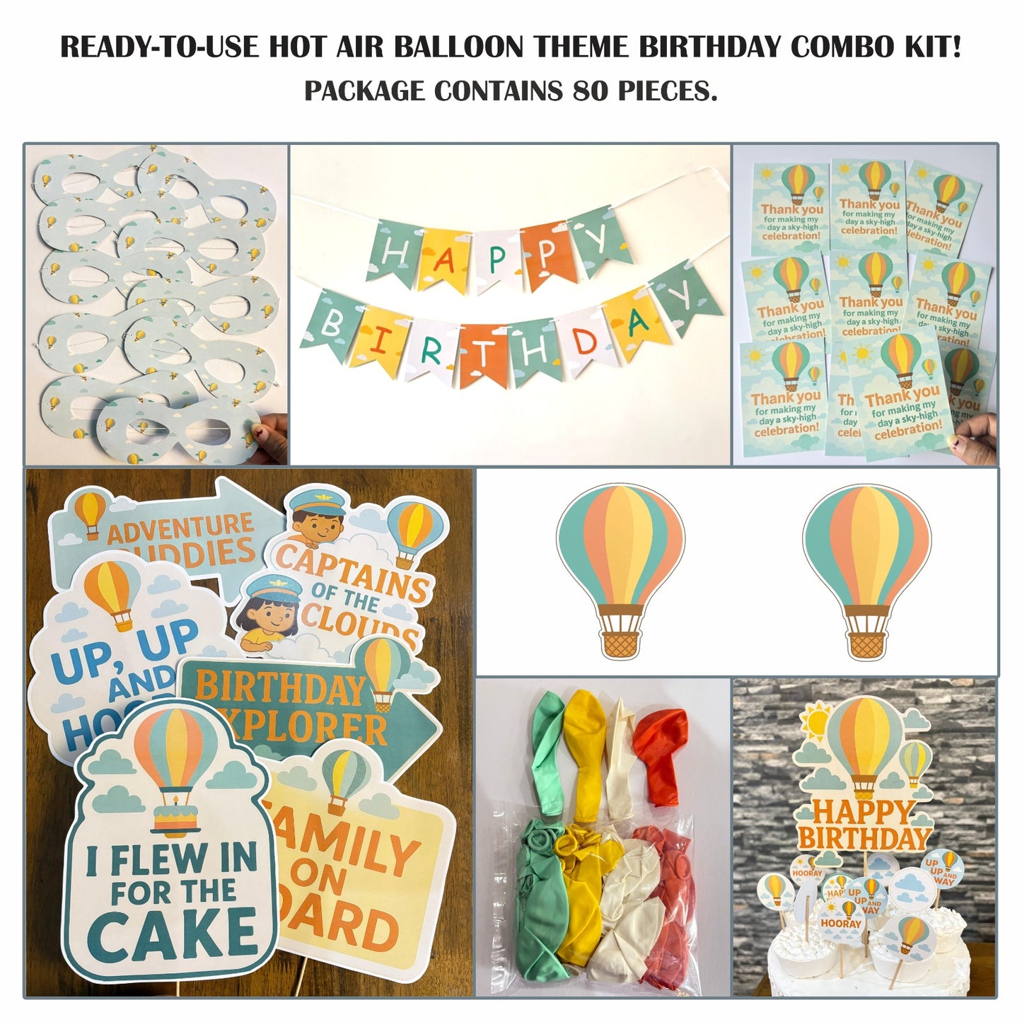 Ready-to-use Hot Air Balloon theme birthday combo kit