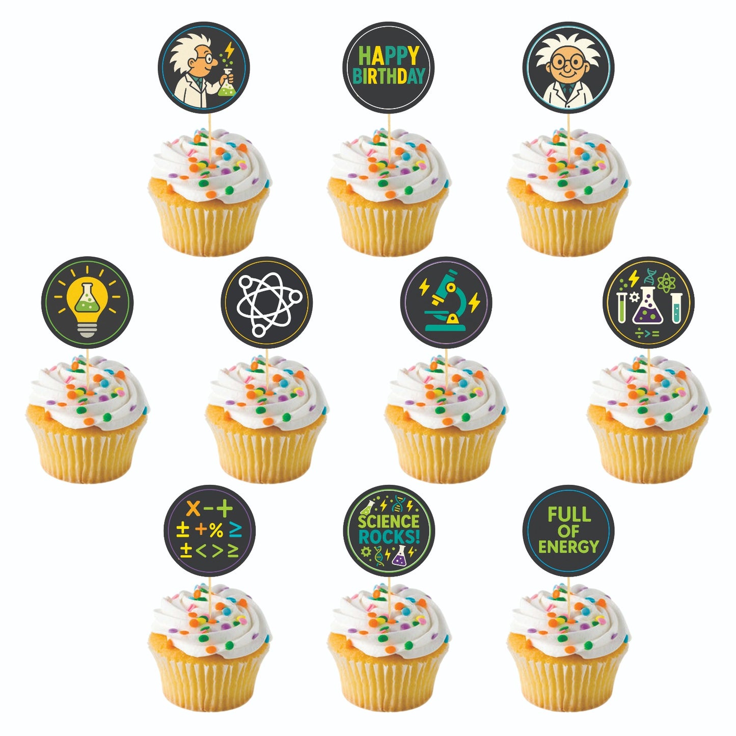 Mad Scientist theme Cupcake Toppers – Pack of 10