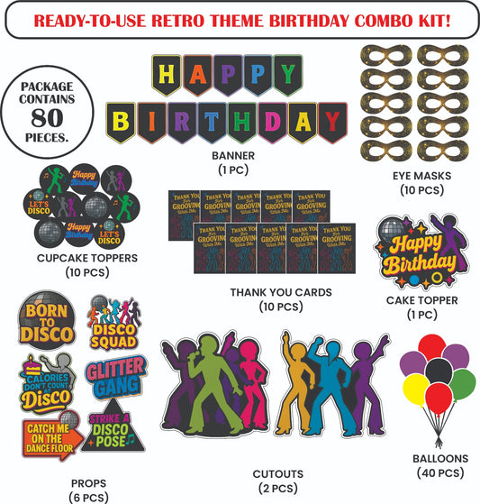 🎉 Complete Retro Theme Decoration Kit (80 Pcs)