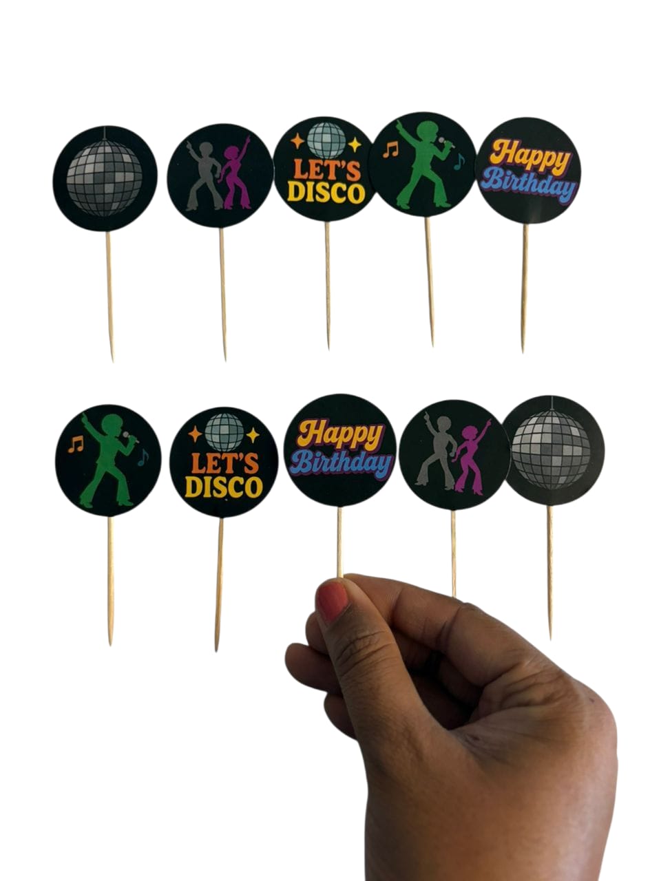 Retro theme Cupcake Toppers – Pack of 10