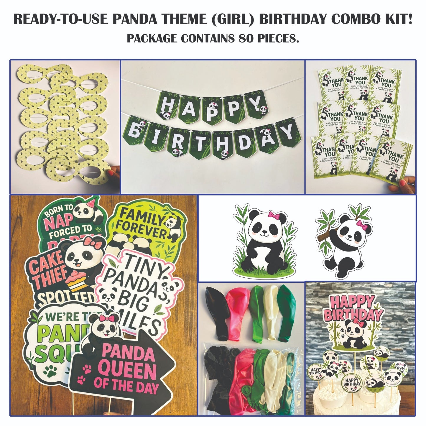 Ready-to-use Panda Girl theme birthday combo kit