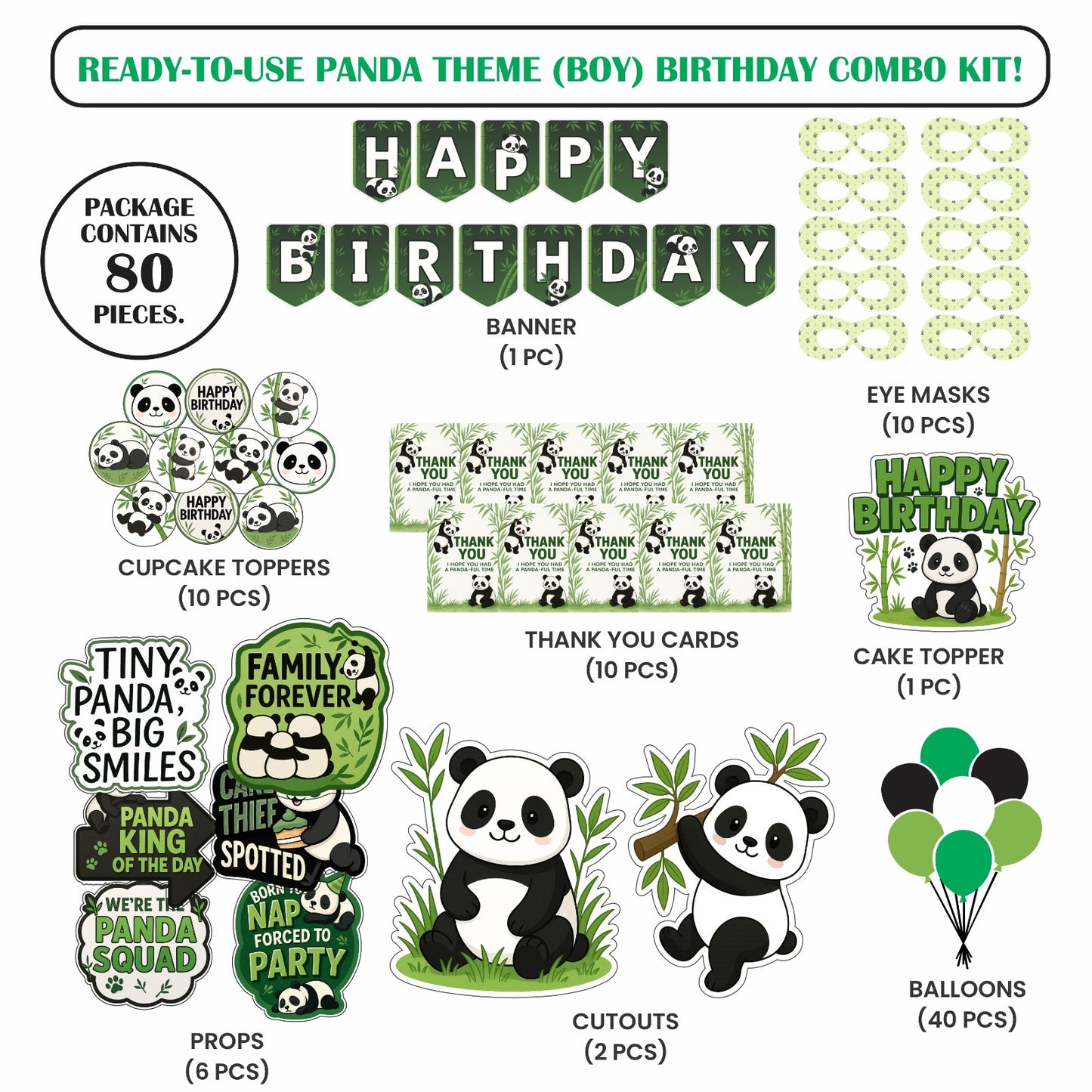 Ready-to-use Panda Boy theme birthday combo kit