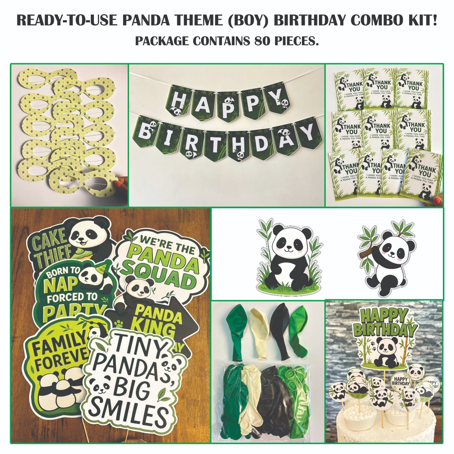 Ready-to-use Panda Boy theme birthday combo kit