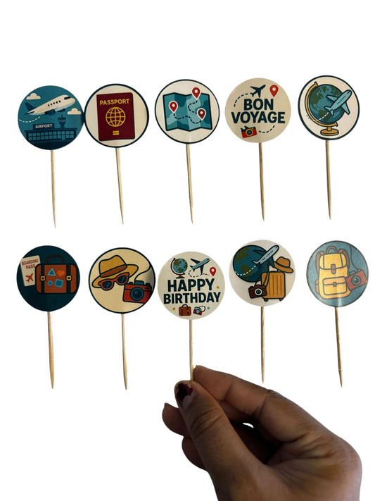 Travel theme Cupcake Toppers – Pack of 10