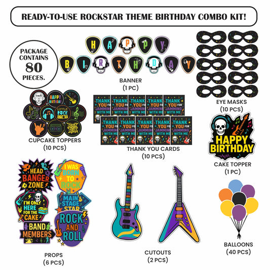 🎉 Complete Rockstar Theme Decoration Kit (80 Pcs)