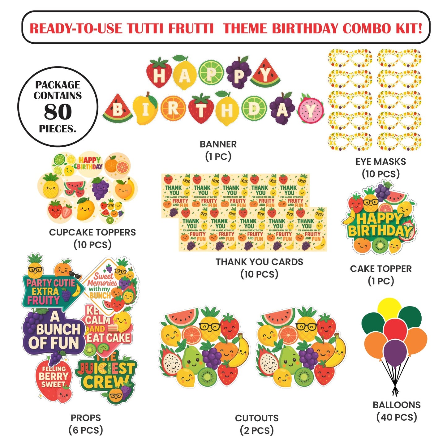 Ready-to-use Tutti Frutti theme birthday combo kit