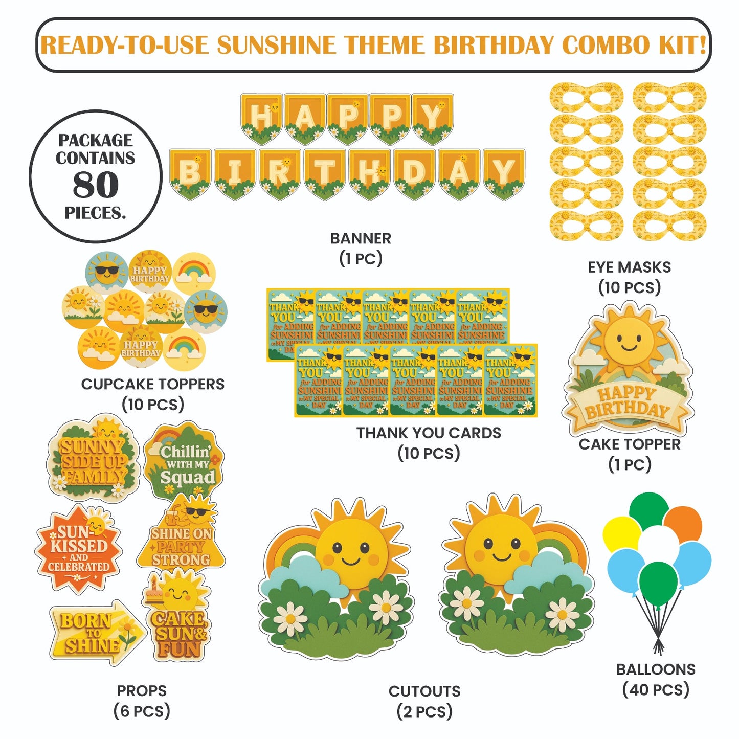 Ready-to-use Sunshine theme birthday combo kit