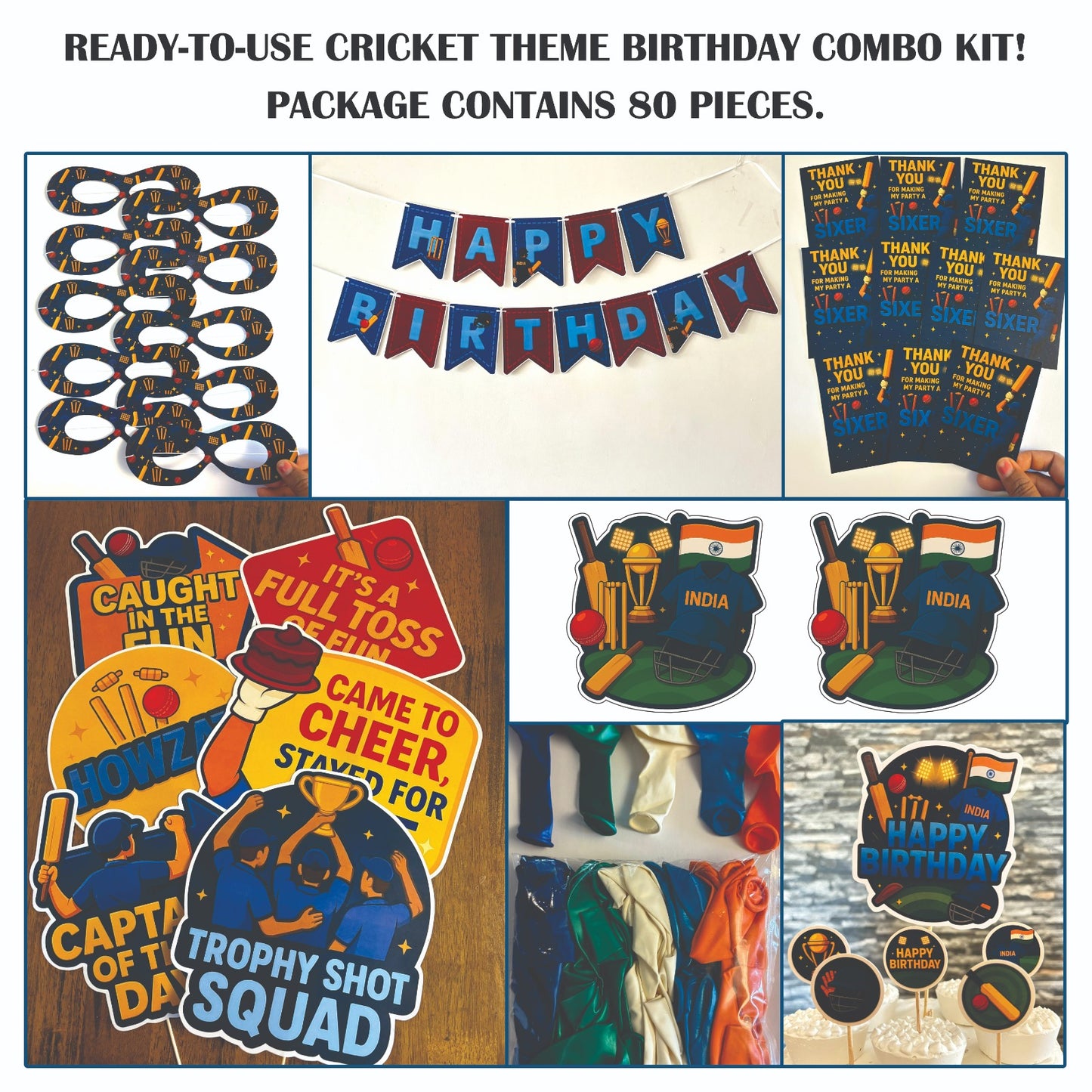 Ready-to-use Cricket theme birthday combo kit