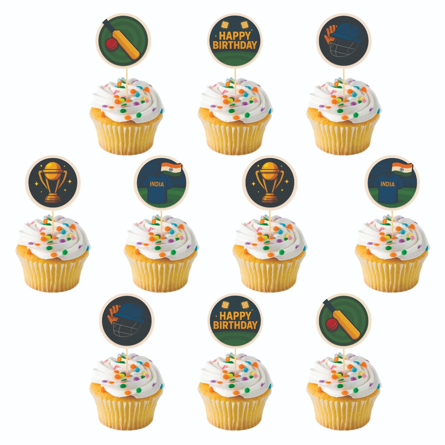 Cricket theme Cupcake Toppers – Pack of 10
