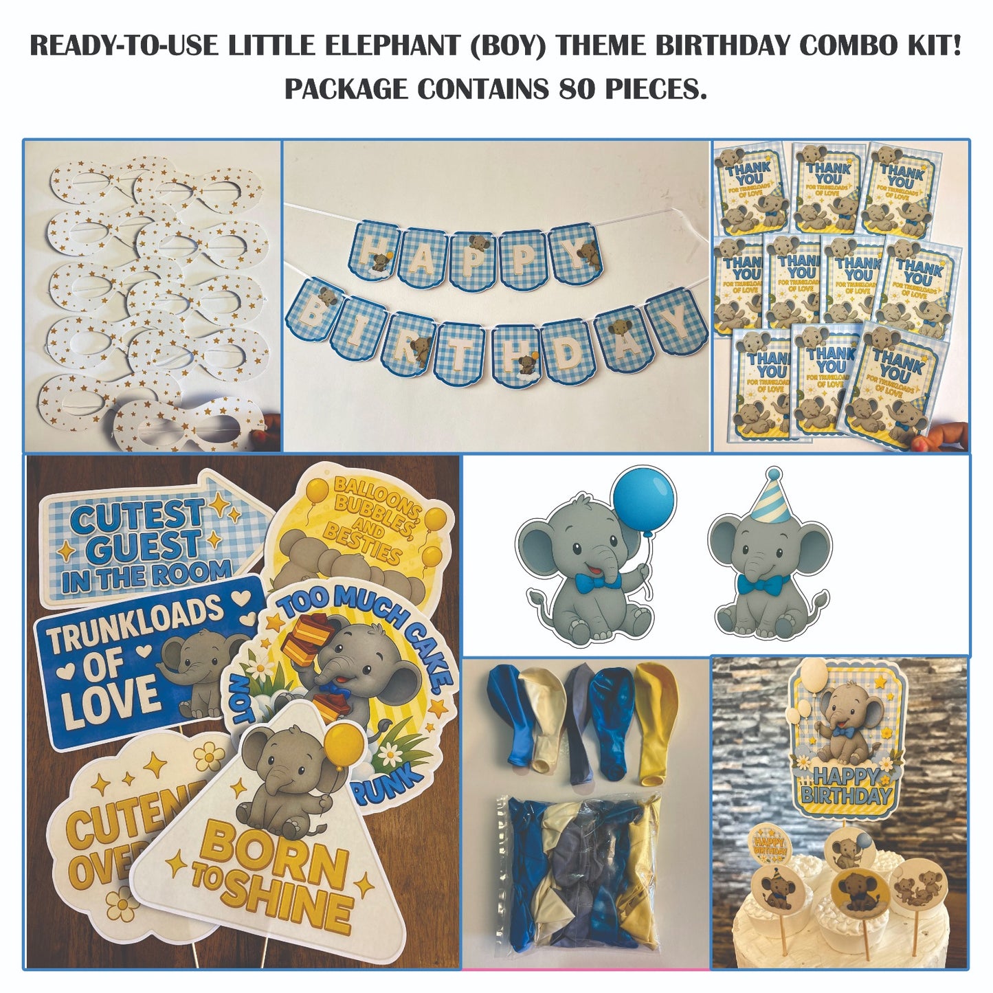 Ready-to-use Little elephant Boy theme birthday combo kit