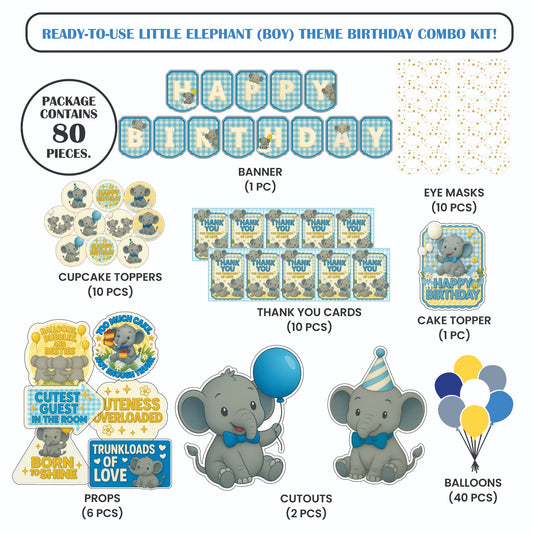 🎉 Complete Little Elephant [Boy] Theme Decoration Kit (80 Pcs)