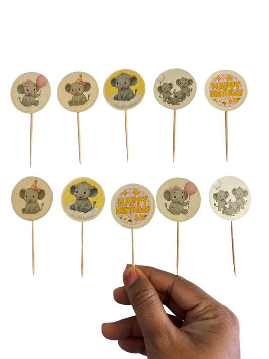 Little elephant Girl theme Cupcake Toppers – Pack of 10