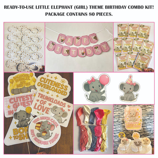 Ready-to-use Little elephant Girl theme birthday combo kit