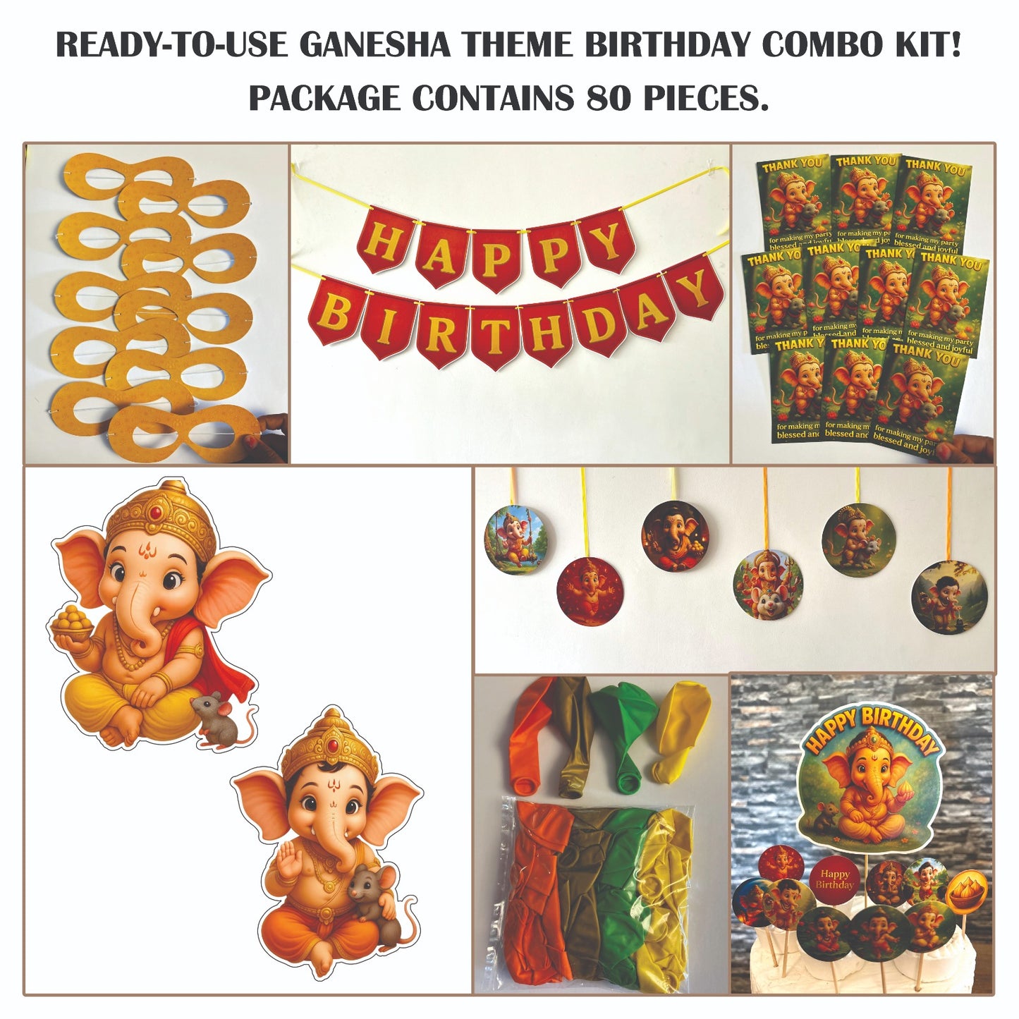 Ready-to-use Little Ganesha theme birthday combo kit