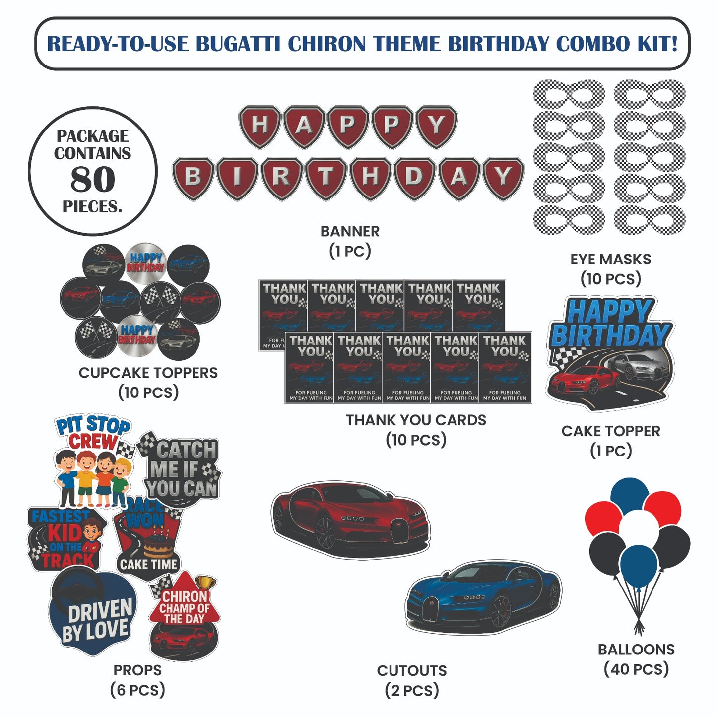 Ready-to-use Bugatti Chiron theme birthday combo kit