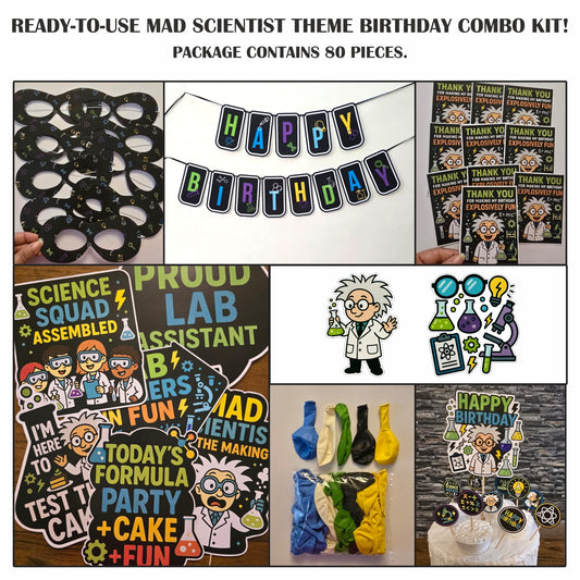 Ready-to-use Mad Scientist theme birthday combo kit