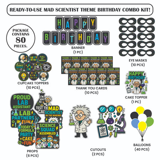 🎉 Complete Mad Scientist Theme Decoration Kit (80 Pcs)