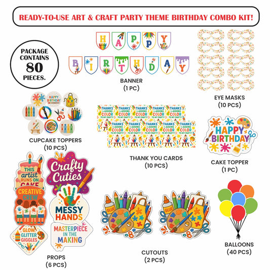 🎉 Complete Art & Craft Theme Decoration Kit (80 Pcs)