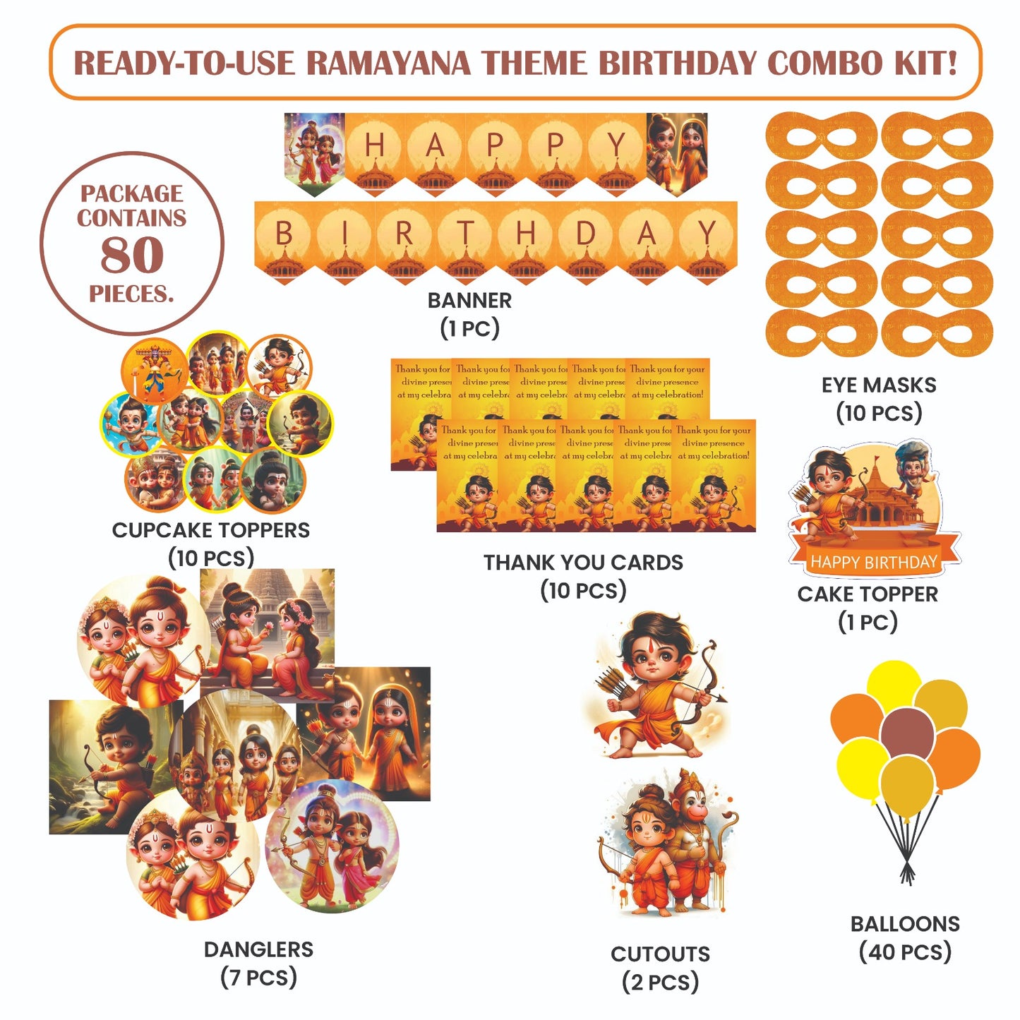 Ready-to-use Ramayana theme birthday combo kit