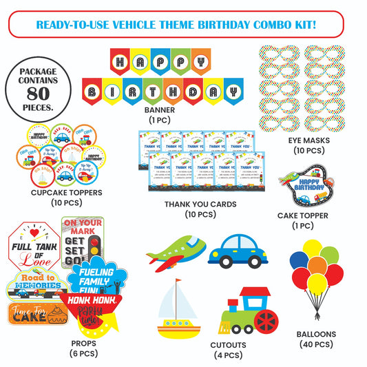 🎉 Complete Vehicle Theme Decoration Kit (80 Pcs)