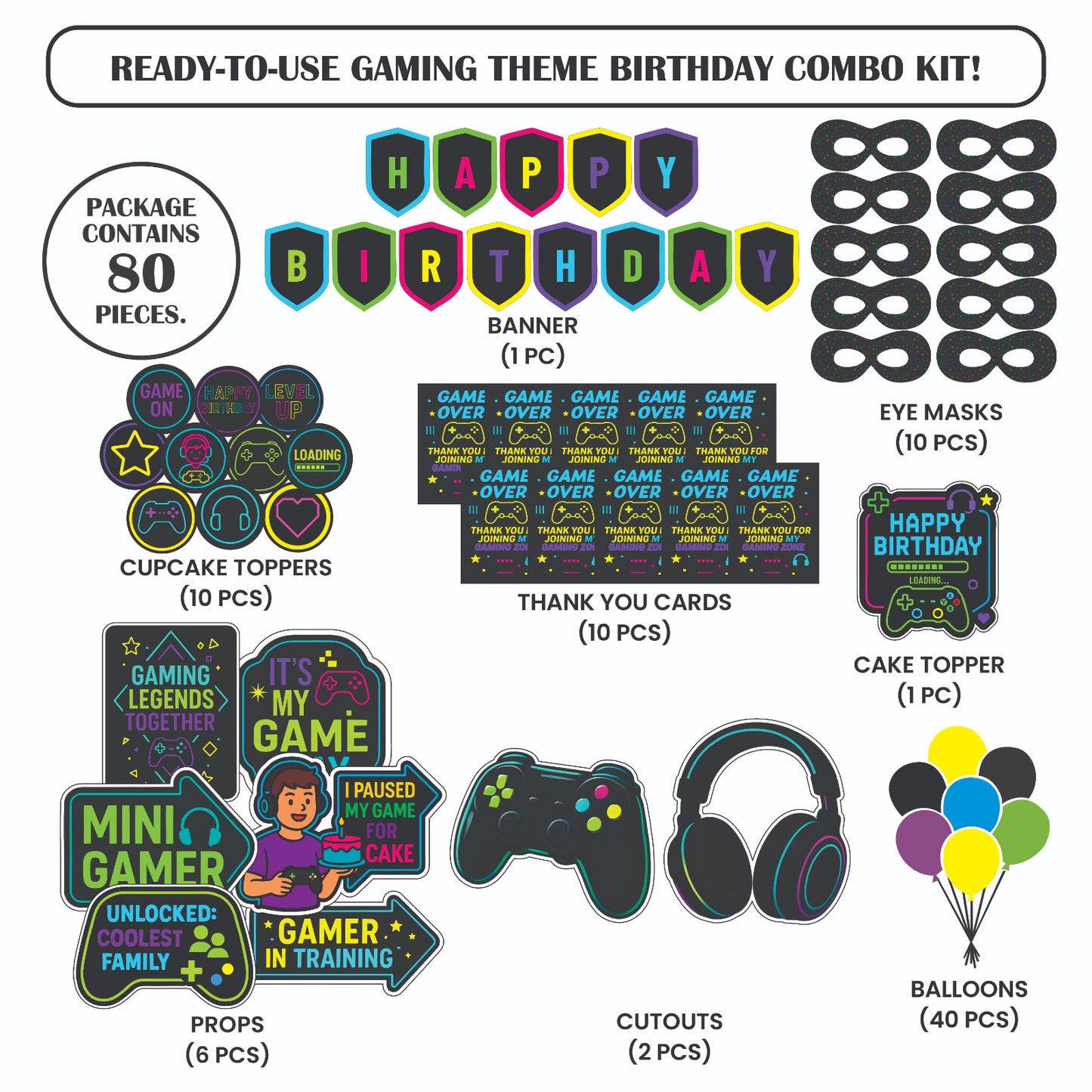 Ready-to-use Gaming theme birthday combo kit