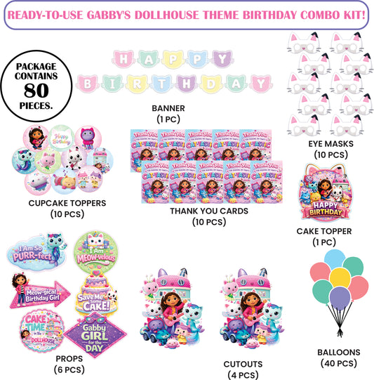 🎉 Complete Gabby's Dollhouse Theme Decoration Kit (80 Pcs)