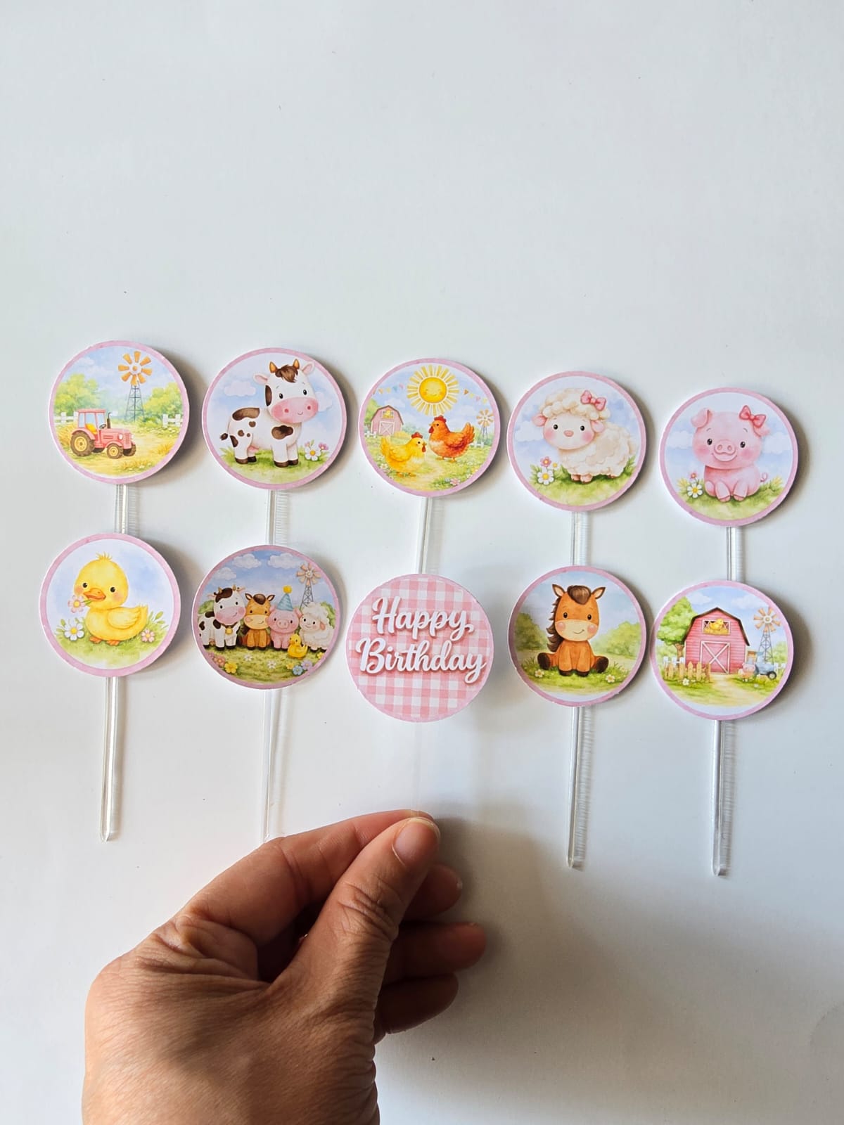 Pink Farm theme Cupcake Toppers – Pack of 10