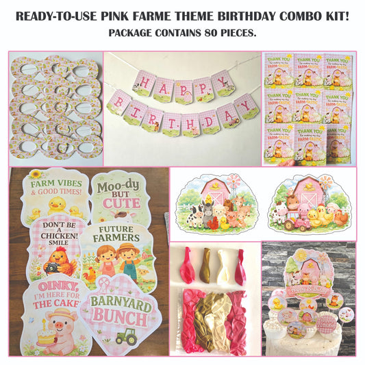 🎉 Complete Pink Farm Theme Decoration Kit (80 Pcs)