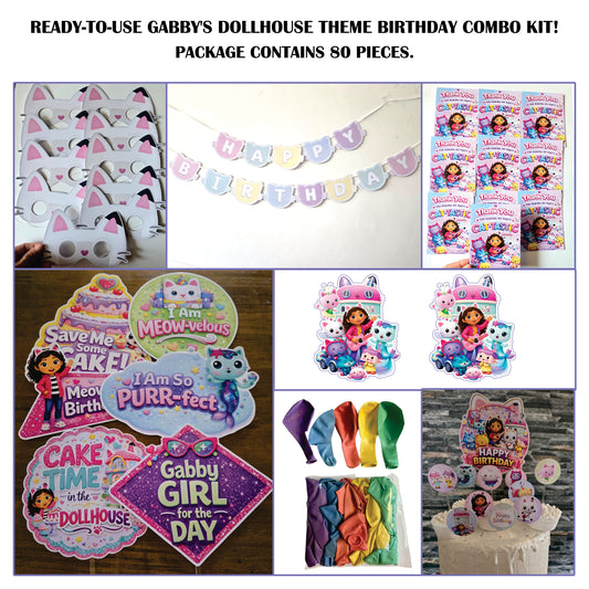 🎉 Complete Gabby's Dollhouse Theme Decoration Kit (80 Pcs)